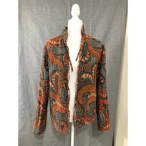 Womens Paisley Print Long Sleeve Blouse Size Medium Brown Color